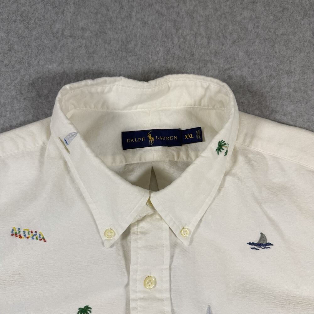 Ralph Lauren Shirt Men's XXL White Aloha Hawaiian Short Sleeve Button Down AOP
